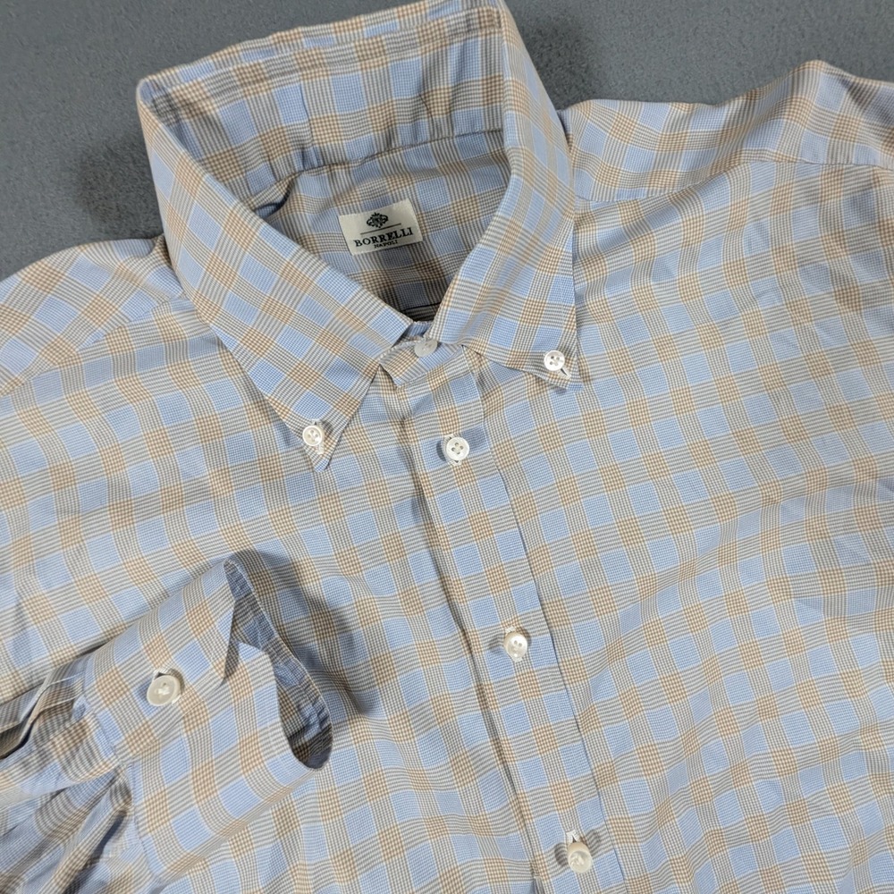 Borrelli Napoli Button Down Shirt Mens Size Large Check Long Sleeve Italy